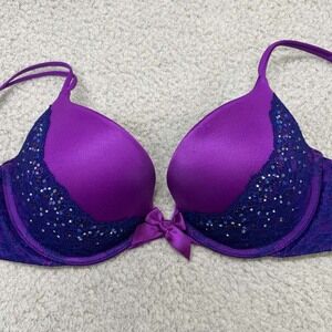 Victoria Secret Bra 36B Push Up Bra Very Sexy Push-Up Purple Blue Lace